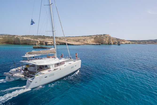 1 catamaran full day cruise around naxos or paros with lunch Catamaran Full-Day Cruise Around Naxos or Paros With Lunch