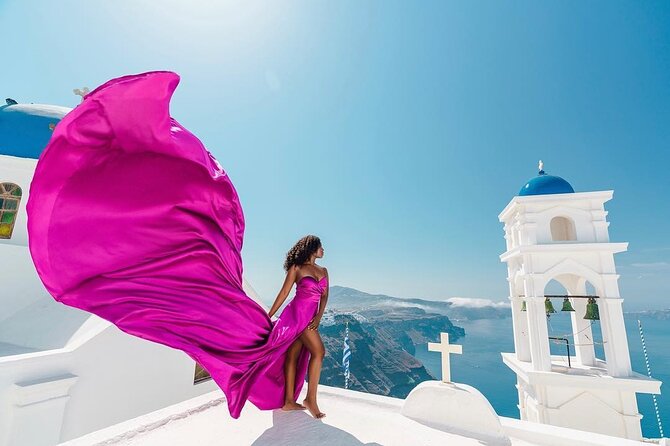 Flying Dress Photoshoot in Santorini With Hotel Pickup