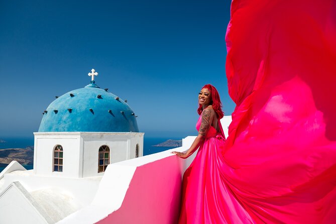 Professional Flying Dress Photoshoot In Santorini