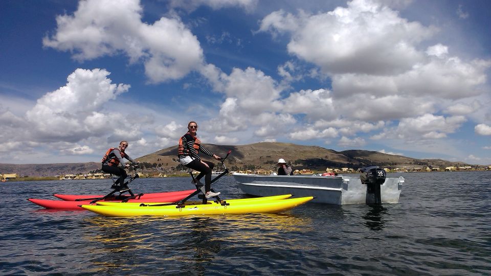 1 puno water bike to uros island at lake titicaca Puno: Water Bike to Uros Island at Lake Titicaca