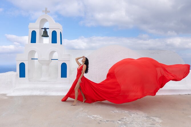 Santorini Flying Dress Photo Shoot With Professional Photographer