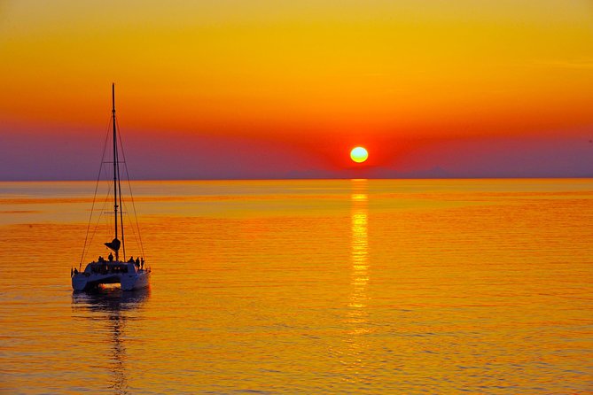 1 santorini sunset luxury sailing catamaran cruise with bbq drinks transfer Santorini Sunset Luxury Sailing Catamaran Cruise With BBQ, Drinks, Transfer