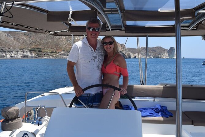 5Hour Private Santorini Luxury Catamaran Cruise With Greek Meal - Meal and Beverage Offerings