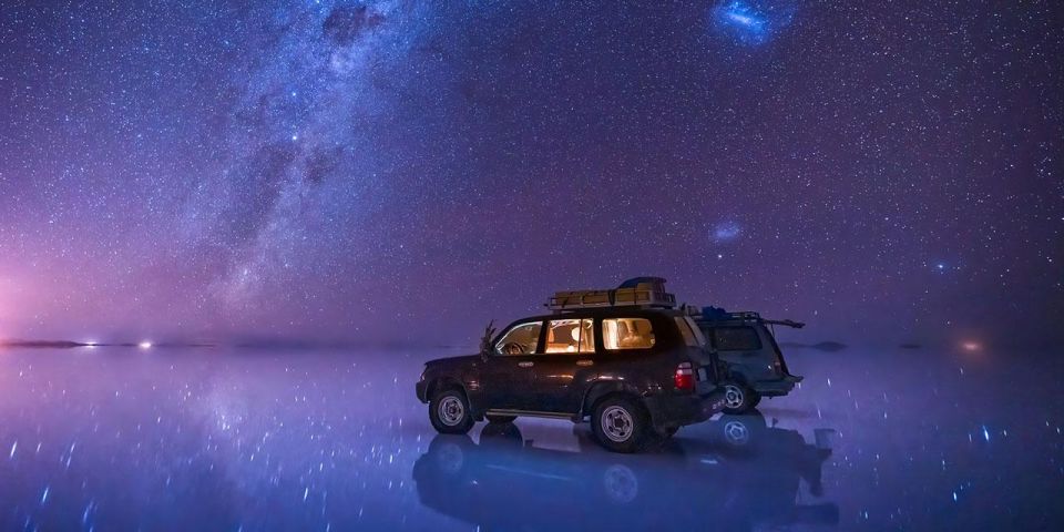 Uyuni: Night of Stars. Sunrise in the Uyuni Salt Flats - Admire the Night Sky Splendor