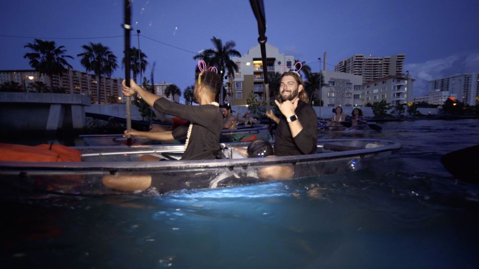 1 lighted clear kayaks at night w champagne in miami beach Lighted Clear Kayaks at Night W/ Champagne in Miami Beach