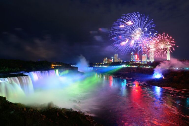 Niagara Falls: Night Walking Tour With Fireworks Boat Cruise