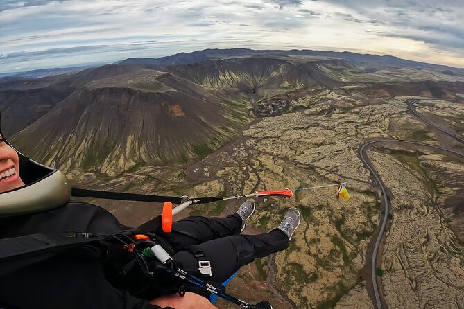 Tandem Paragliding Over the Rugged Lava Fields at Blue Mountains