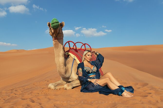 VIP Dubai Desert Safari Camel Ride, Sand Ski, Live BBQ Dinner