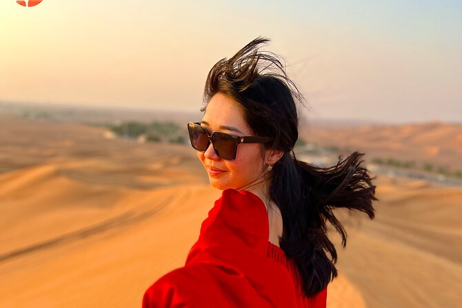 Dubai Desert Safari With 4x4 Dune Bashing,Camel Ride Sand Board - Capture Stunning Sunset Moments