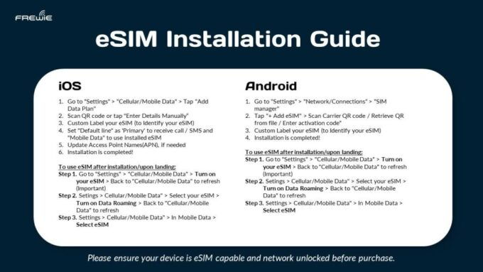 Bangkok (Thailand) Data Esim: 0.5gb to 5gb/Daily-30 Days - Tips for Successful Esim Installation