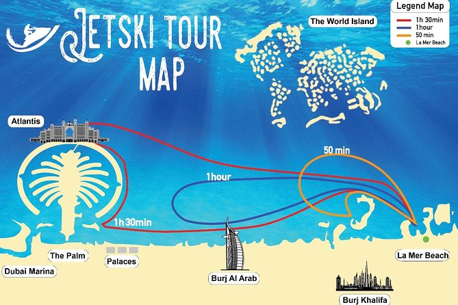 Jet Ski Tour Dubai: La Mer - Burj Al Arab- Atlantis for 1h 30min - Pricing and Copyright