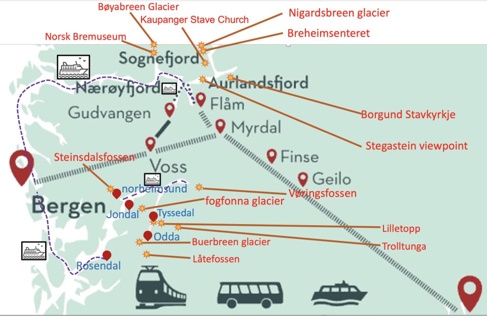 Flexible Tour to Hardangerfjord, Vøringsfossen, or the Glacier - Key Points