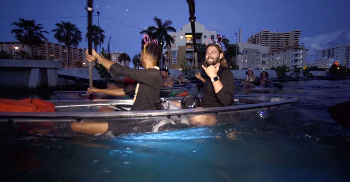 Lighted Clear Kayaks at Night W/ Champagne in Miami Beach - Key Points