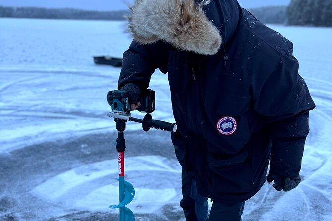 PRIVATE Ice Fishing Snow Scooters 3 Course Lunch in a Glass Igloo - Traditional Ice Fishing in Finland