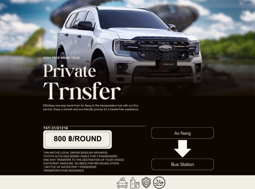 Private SUV-Transfer: One-way Ao Nang - Bus Statation - Key Points