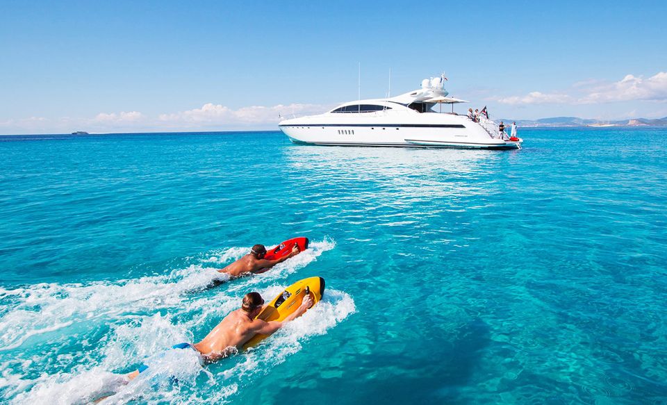 1 ibiza beach and cave boat tour with luxury water toys Ibiza: Beach and Cave Boat Tour With Luxury Water Toys