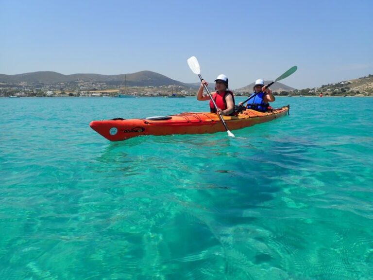 Paros: Sea Kayak Trip With Snorkeling and Snack or Picnic