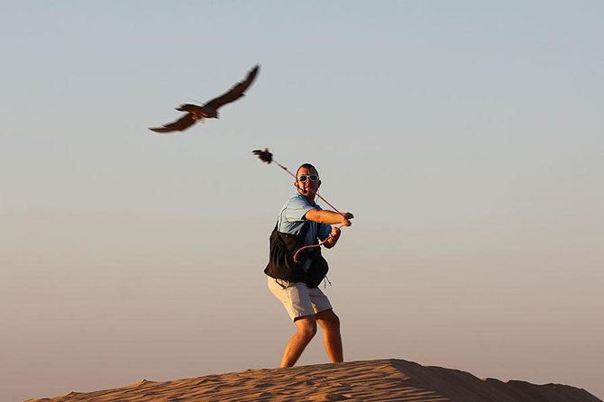 Private Desert Safari With Private Falcon Show With Sunset Setup Experience