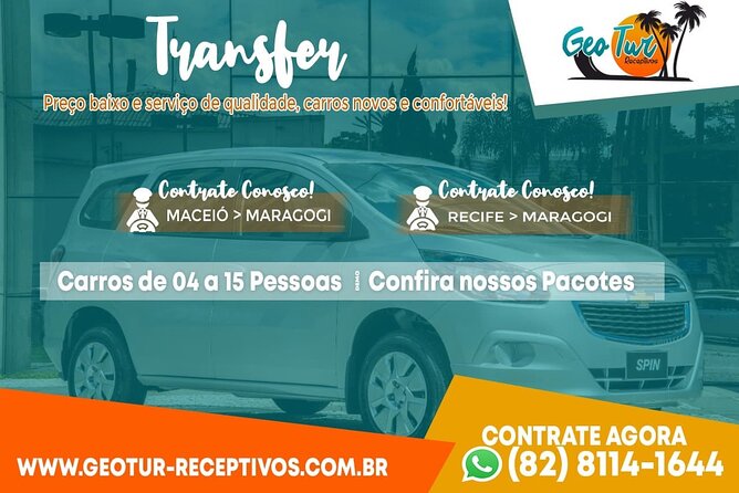 Private Transfer Maragogi to Recife From 01 to 06 Pax by Geo Tur Receptives