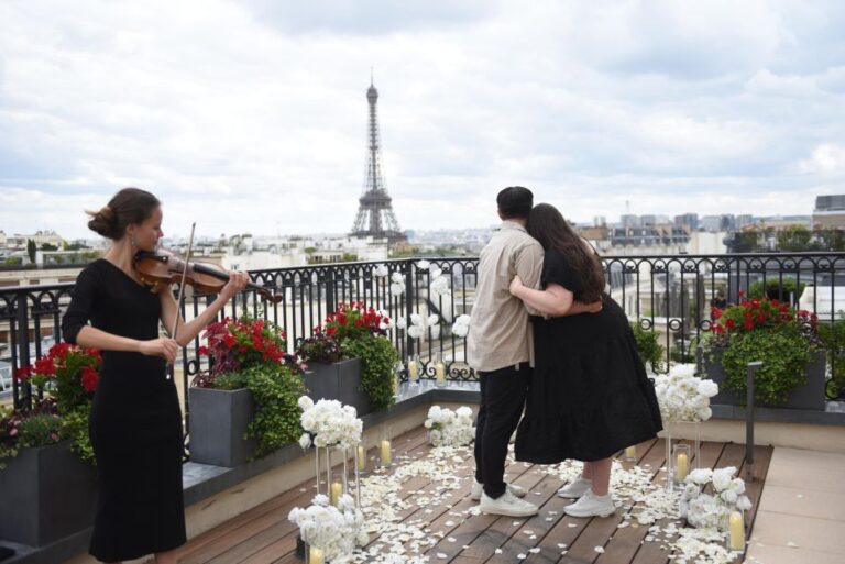 Romantic Proposal on an Eiffel View Palace Terrace