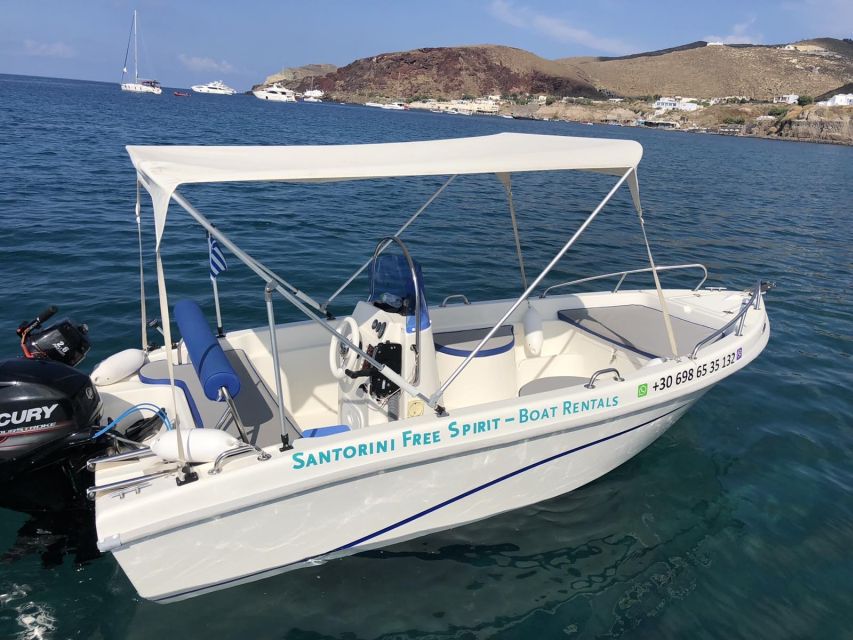 1 santorini license free boat rental with ice water fruit Santorini: License-Free Boat Rental With Ice, Water, & Fruit