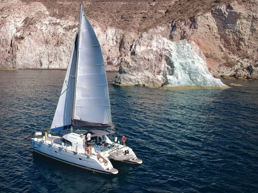 1 santorini private catamaran excursion with food and drinks Santorini: Private Catamaran Excursion With Food and Drinks