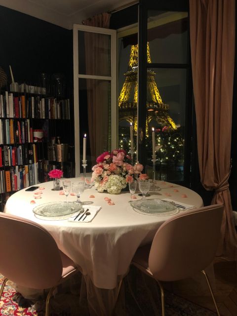 Cosy Private Romantic Dinner in Front of the Eiffel Tower - Parisian Apartment Dinner Setting