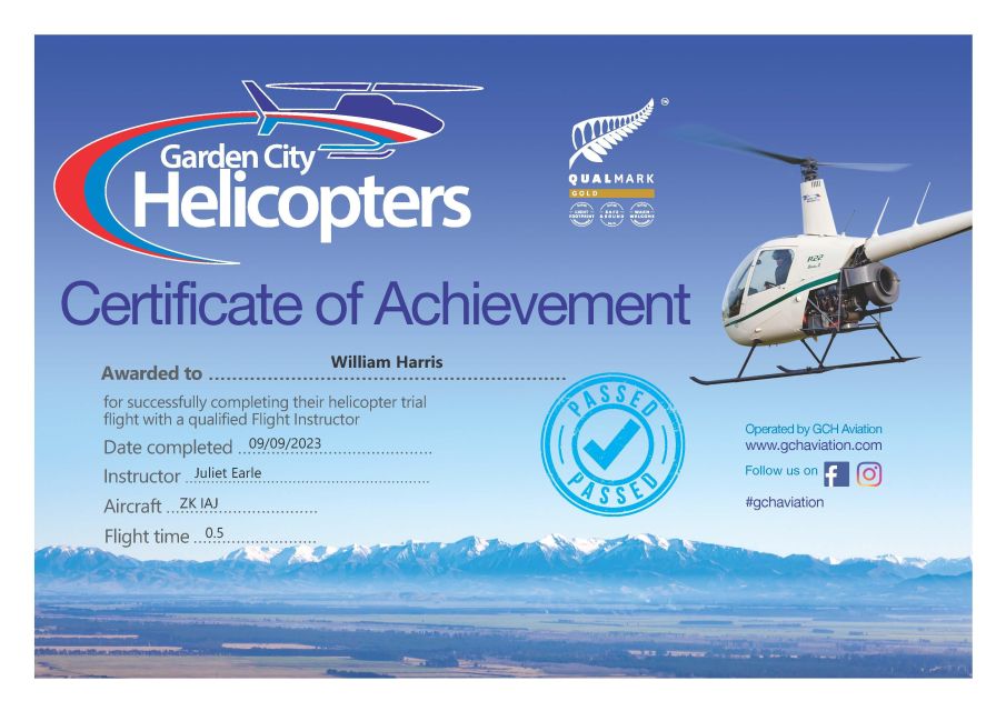 Christchurch: Helicopter Trial Flight - Expert Instructor Guidance