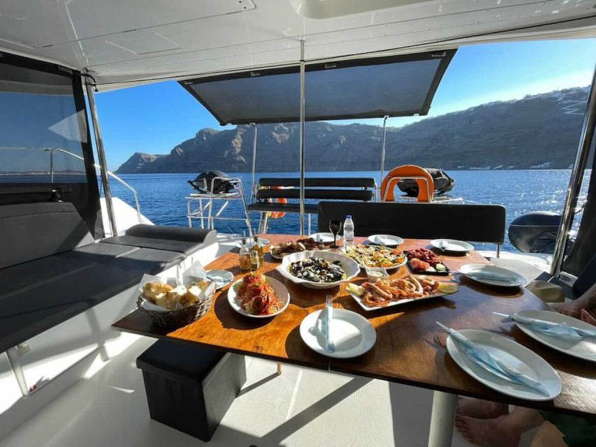 Santorini: Catamaran Cruise With Meal & Open Bar - Inclusions