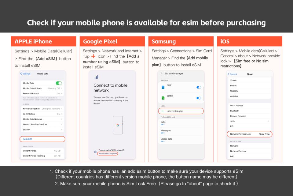 Uk/Europe: Esim Mobile Data Plan - Esim Compatibility