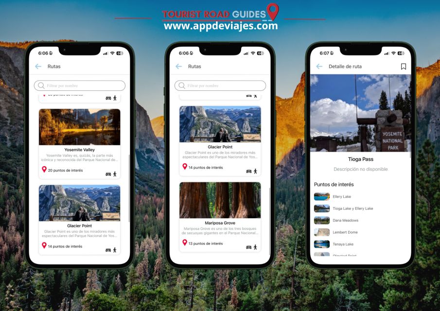 App Self-Guided Road Routes Yosemite National Park - Key Points