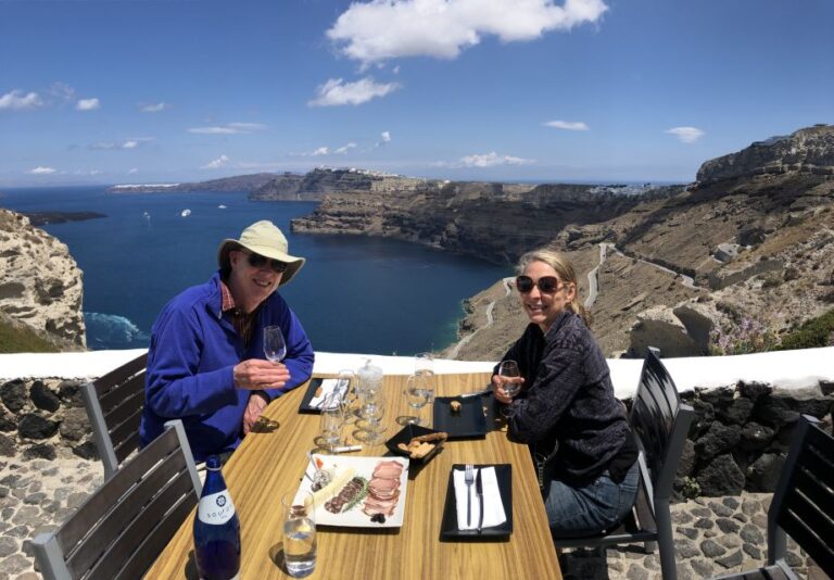 Santorini: Wine Tasting Tour With 12 Tastings and Snacks
