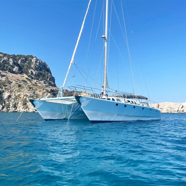 Rhodes: Catamaran Cruise With Snacks, Wine & Sunset Viewing